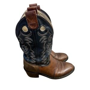 Double H Boots Mens 8.5D Cowboy Western BrownLeather Rodeo Trucker GUC Spur Ledg